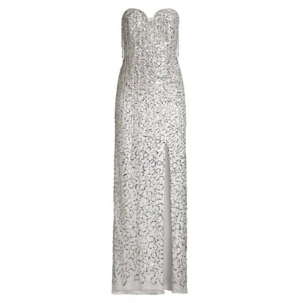 Liv Foster Women's Strapless Bead-Fringe Sequin Column Gown Size 8 (MSRP $495)